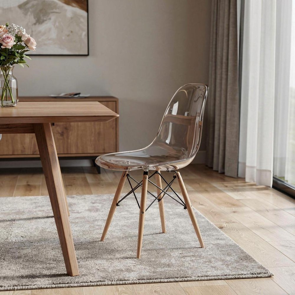 Clear And Natural Heavy Duty Plastic And Wood Dining Side Chair HomeRoots