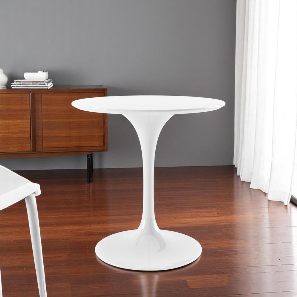 32" White Rounded Fiberglass And Metal Pedestal Base Dining Table HomeRoots