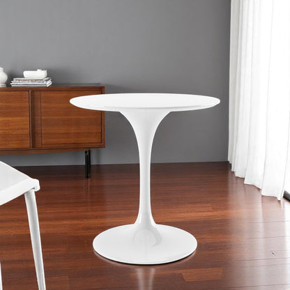 32" White Rounded Fiberglass And Metal Pedestal Base Dining Table HomeRoots