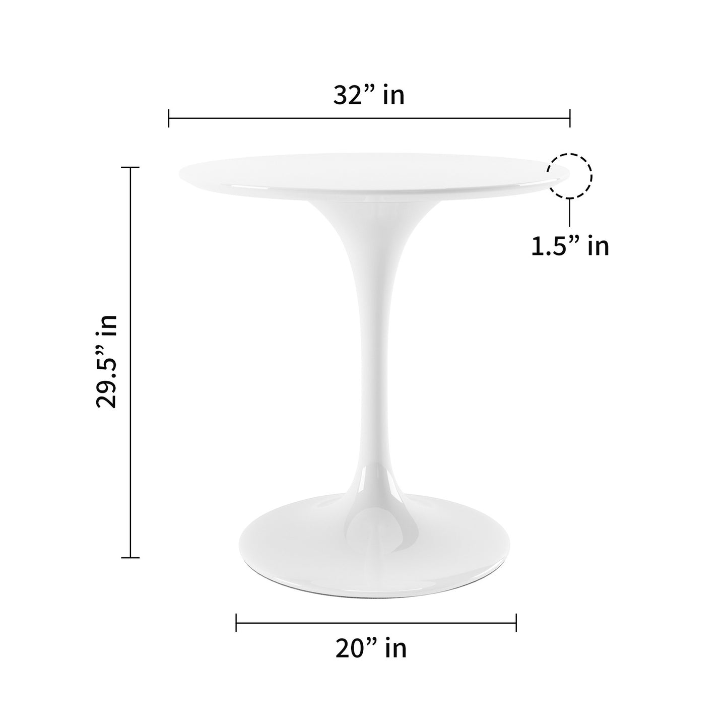 32" White Fiberglass And Metal Dining Table