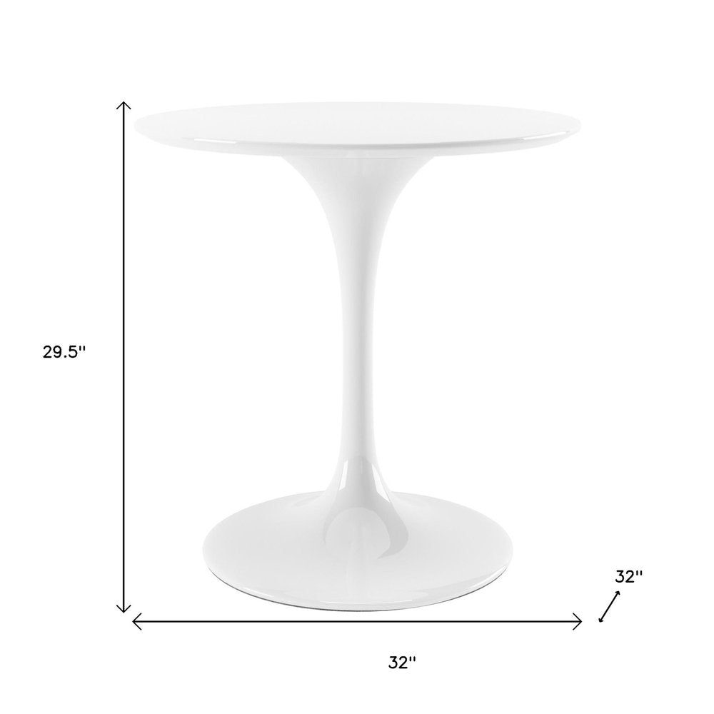 32" White Rounded Fiberglass And Metal Pedestal Base Dining Table HomeRoots