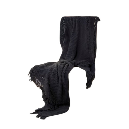 Blue Gray Woven 100% Cotton Throw Blanket HomeRoots