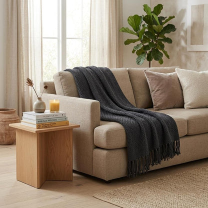 Blue Gray Woven 100% Cotton Throw Blanket HomeRoots