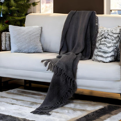 50" X 60" Gray Cotton Woven Throw Blanket HomeRoots