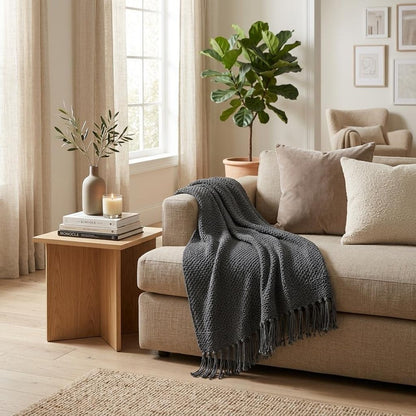 50" X 60" Gray Cotton Woven Throw Blanket HomeRoots