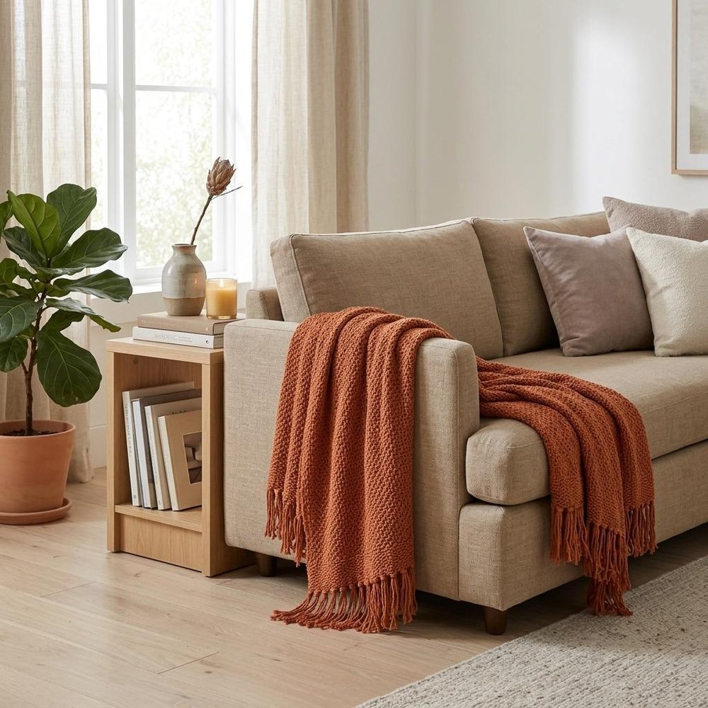 Orange Woven 100% Cotton Throw Blanket HomeRoots
