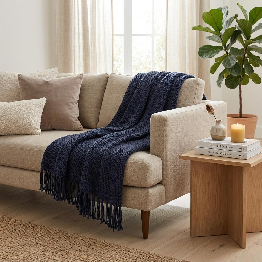50" X 50" Indigo Woven Cotton Throw Blanket HomeRoots