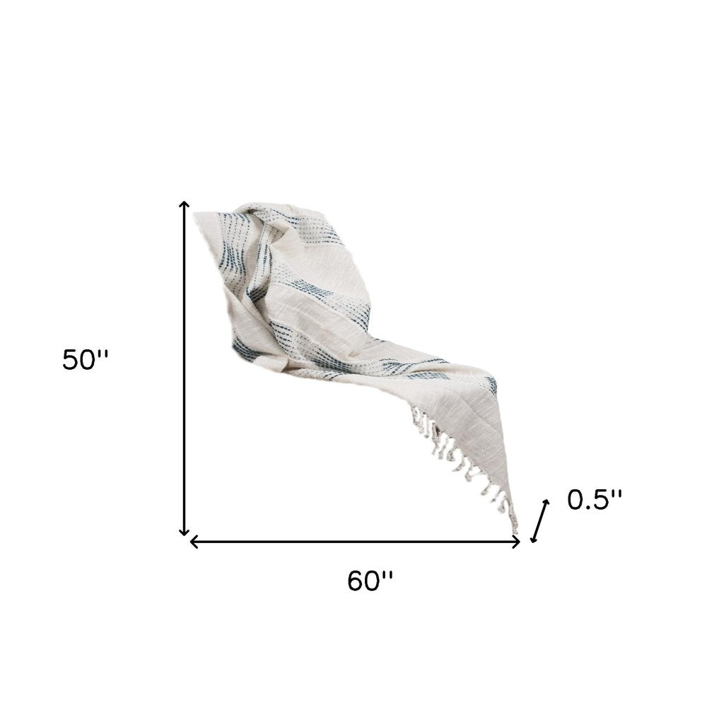 Gray Woven Cotton Throw Blanket with Fringe HomeRoots