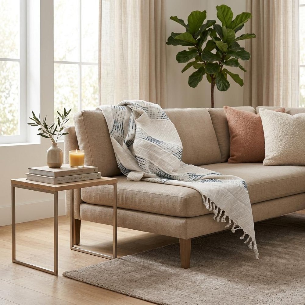Gray Woven Cotton Throw Blanket with Fringe HomeRoots