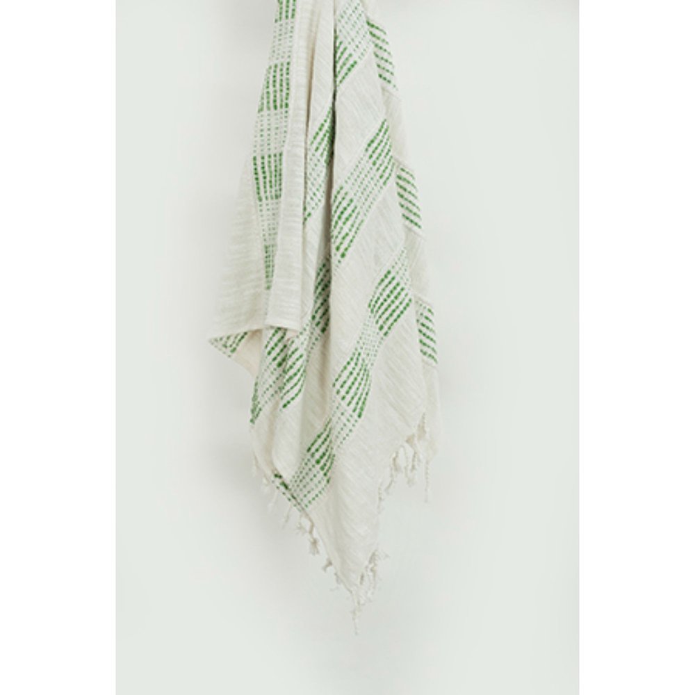 Gray and Green Woven Cotton Throw Blanket with Fringe HomeRoots