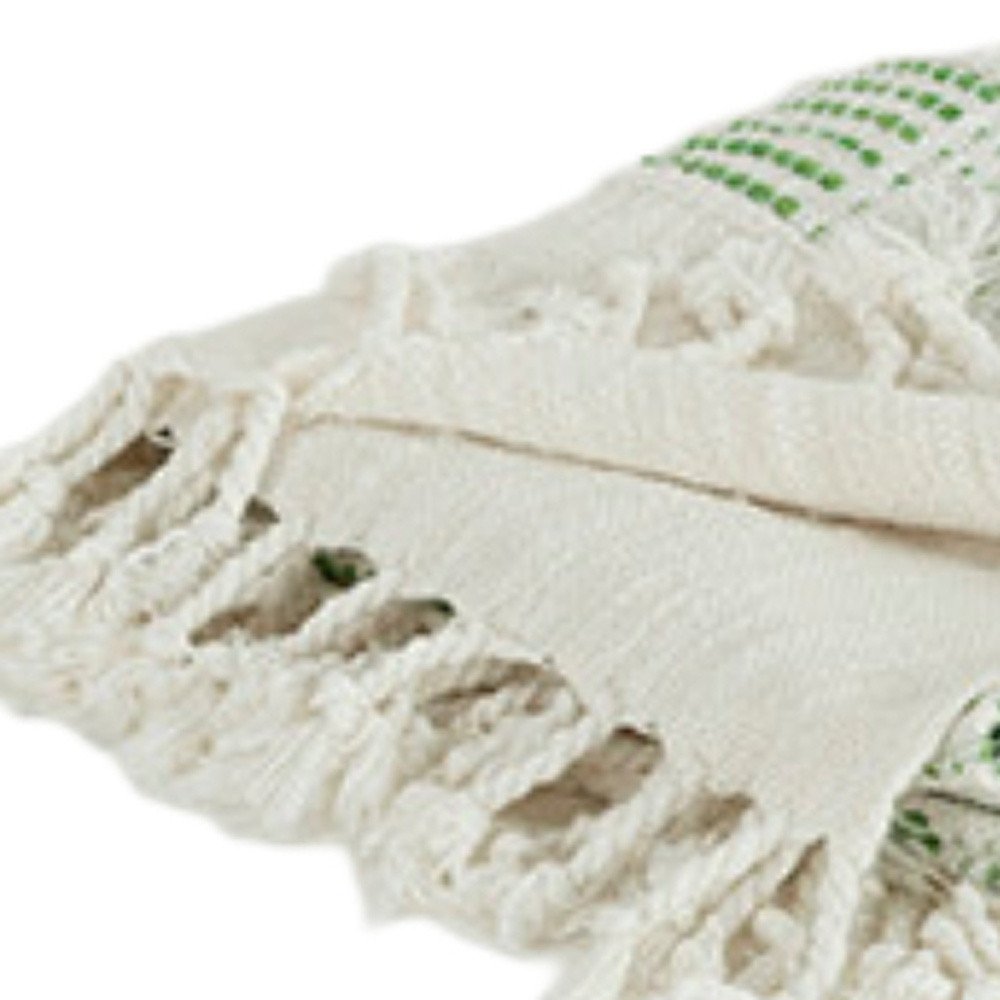 Gray and Green Woven Cotton Throw Blanket with Fringe HomeRoots
