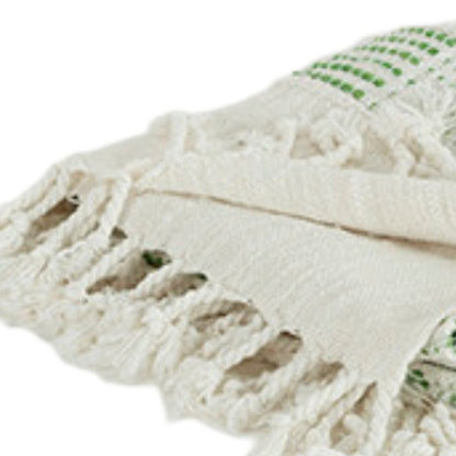 Gray and Green Woven Cotton Throw Blanket with Fringe HomeRoots