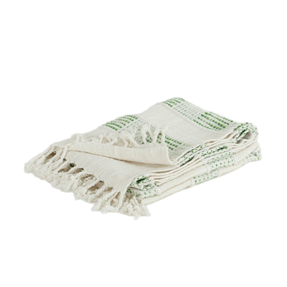Gray and Green Woven Cotton Throw Blanket with Fringe HomeRoots