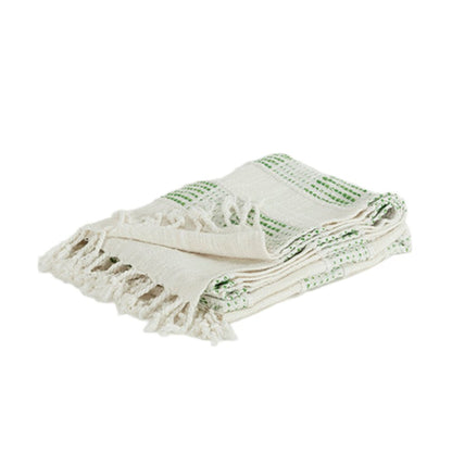 Gray and Green Woven Cotton Throw Blanket with Fringe HomeRoots