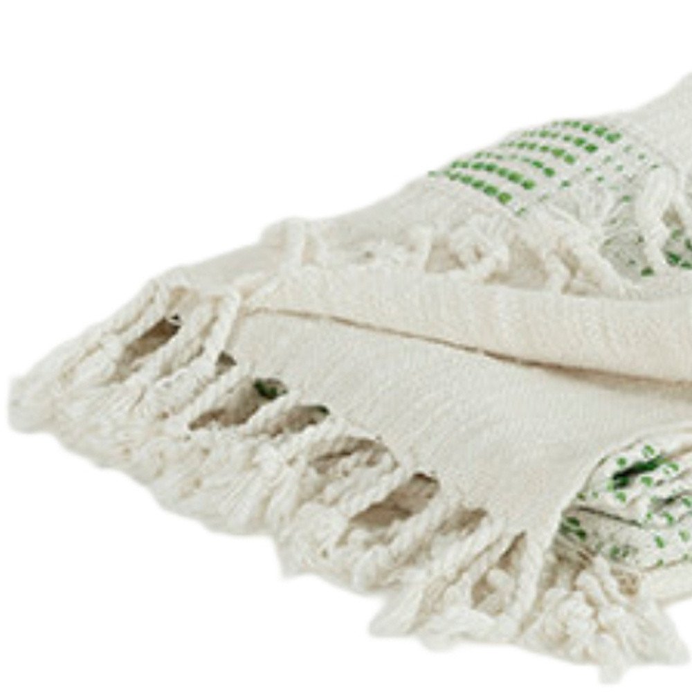 Gray and Green Woven Cotton Throw Blanket with Fringe HomeRoots