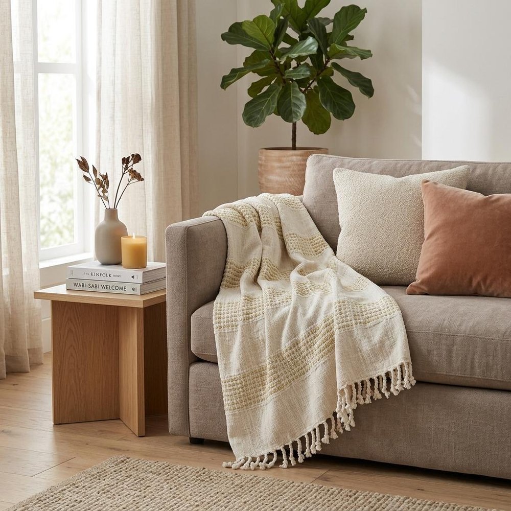 Natural Woven Cotton Throw Blanket HomeRoots