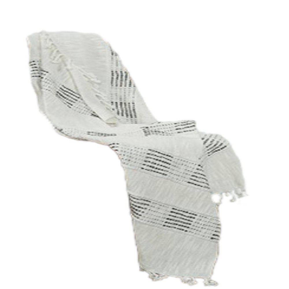 Beige and Gray Woven Cotton Throw Blanket with Fringe HomeRoots