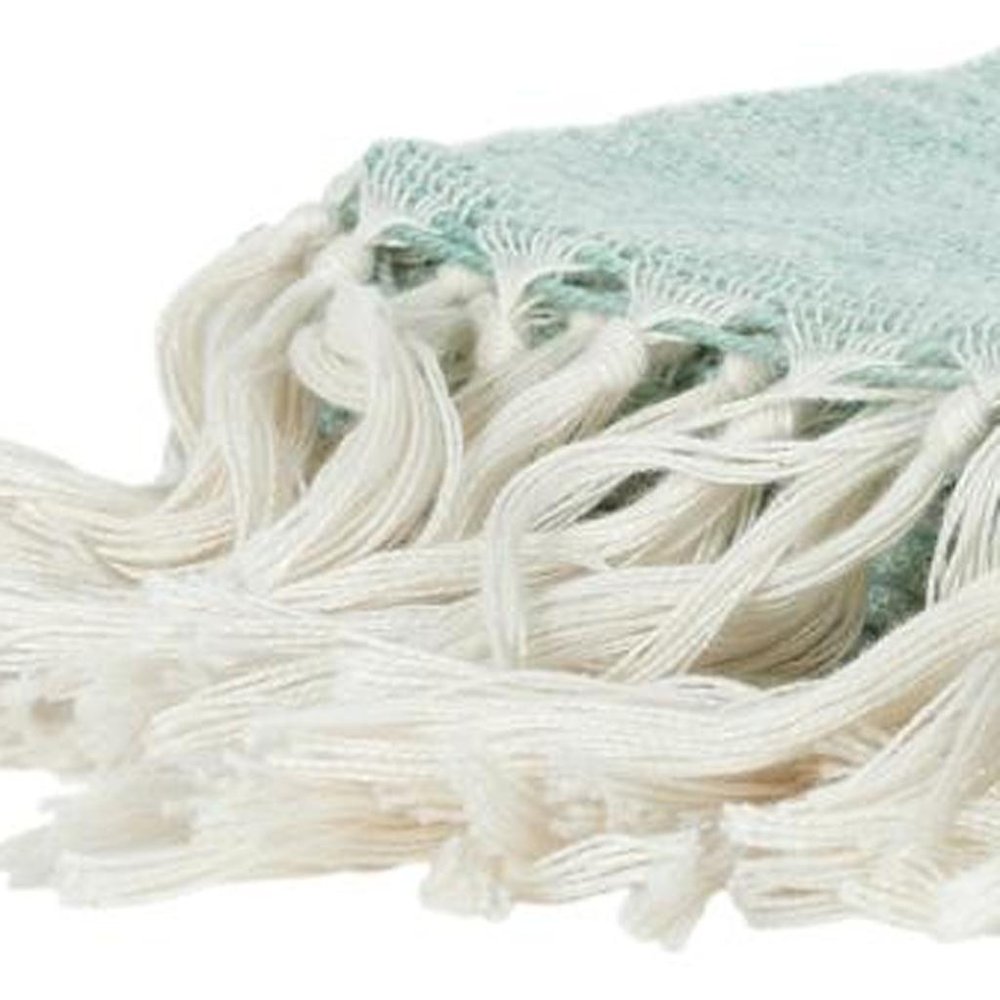 50" X 60" Aqua Woven Poly PET Abstract Stripe Throw Blanket with Tassels HomeRoots
