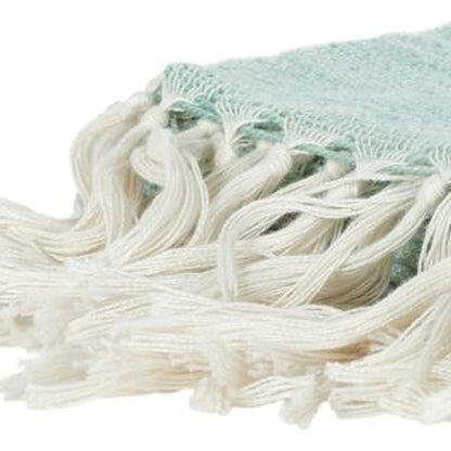 50" X 60" Aqua Woven Poly PET Abstract Stripe Throw Blanket with Tassels HomeRoots
