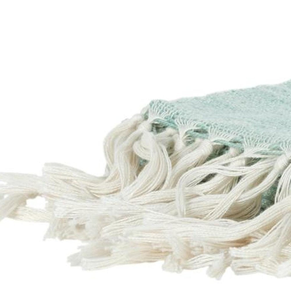 50" X 60" Aqua Woven Poly PET Abstract Stripe Throw Blanket with Tassels HomeRoots
