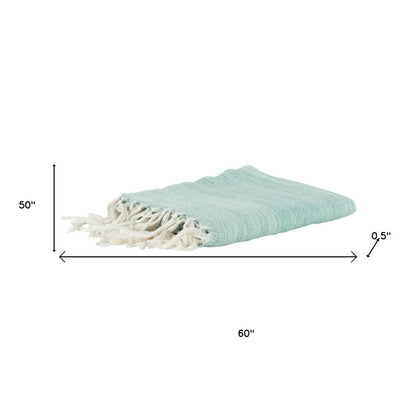 50" X 60" Aqua Woven Poly PET Abstract Stripe Throw Blanket with Tassels HomeRoots