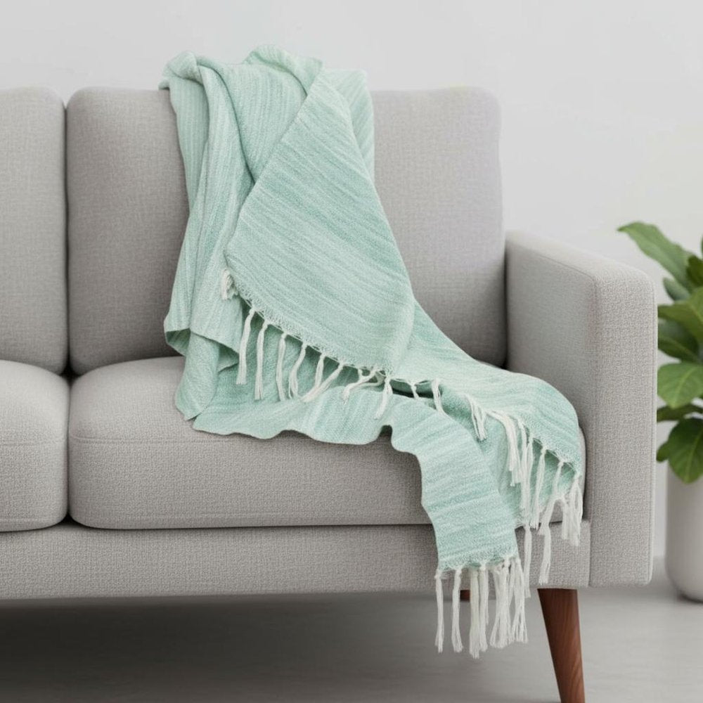50" X 60" Aqua Woven Poly PET Abstract Stripe Throw Blanket with Tassels — view 3