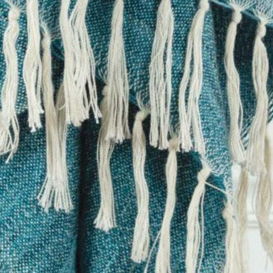 50" X 60" Teal And Blue Poly PET Woven Abstract Throw Blanket with Tassels HomeRoots