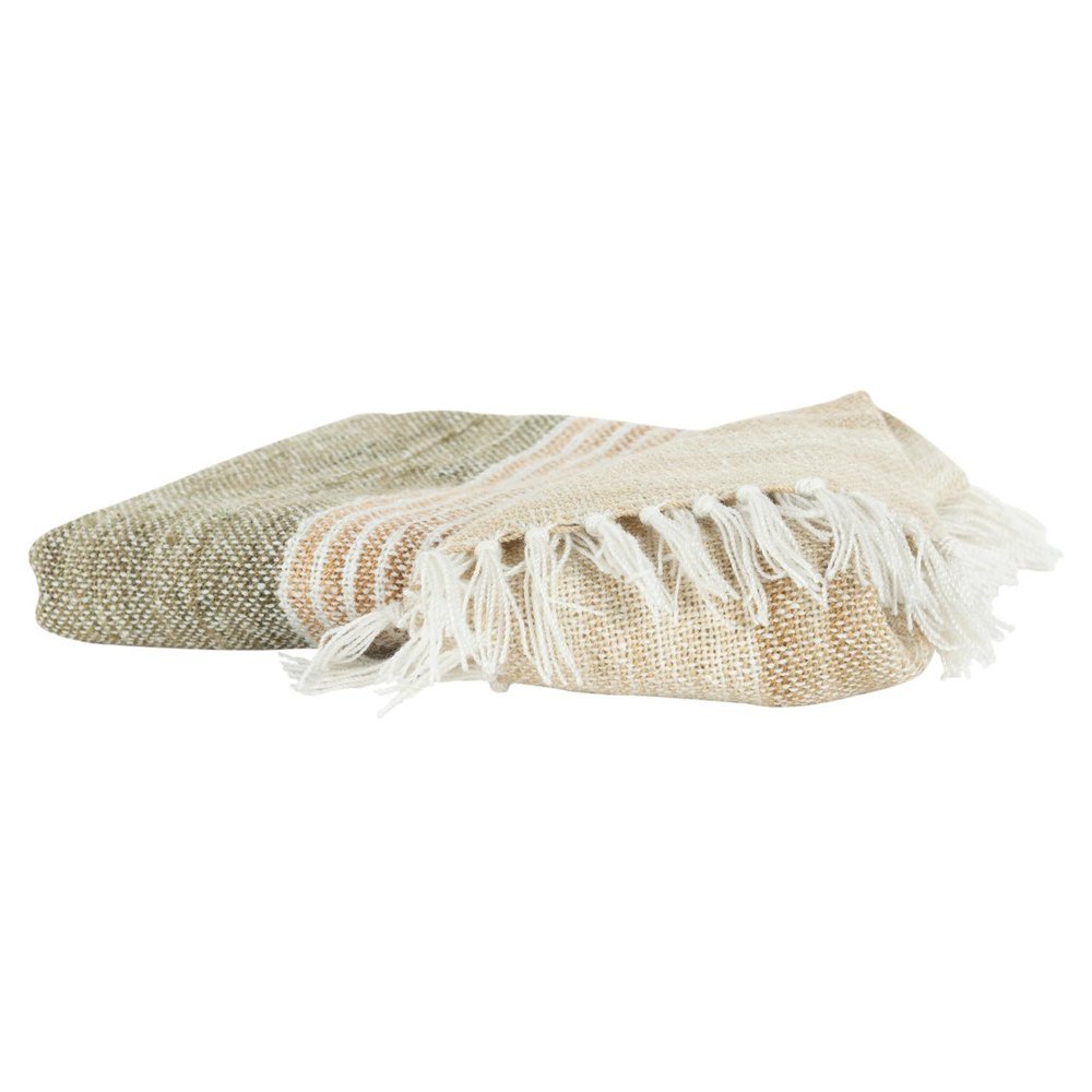 50" X 60" Beige Brown And Ivory Recycled Poly PET Striped Throw Blanket with Tassels — view 6