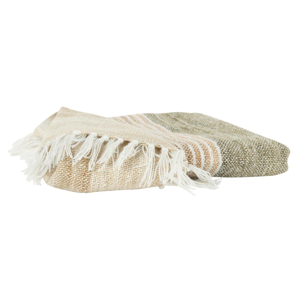 50" X 60" Beige Brown And Ivory Recycled Poly PET Striped Throw Blanket with Tassels — view 2