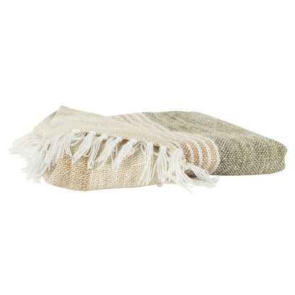 50" X 60" Beige Brown And Ivory Recycled Poly PET Striped Throw Blanket with Tassels HomeRoots