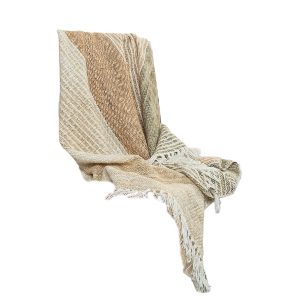 50" X 60" Beige Brown And Ivory Recycled Poly PET Striped Throw Blanket with Tassels — view 3