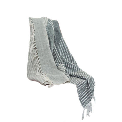 Gray and White Woven Recycled PET Polyester Throw Blanket with Tassels HomeRoots