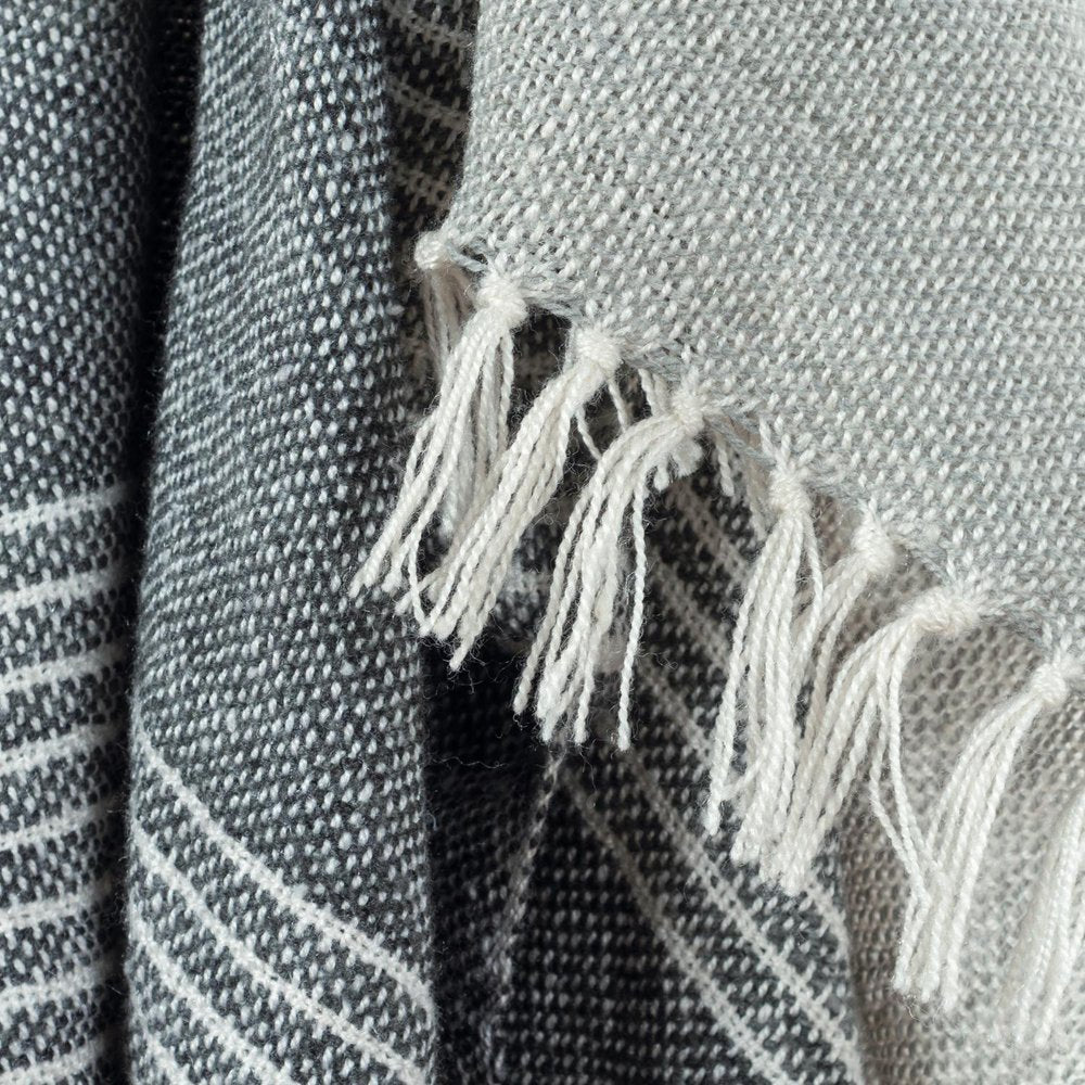 Gray and White Woven Recycled PET Polyester Throw Blanket with Tassels HomeRoots