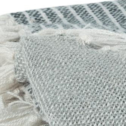 Gray and White Woven Recycled PET Polyester Throw Blanket with Tassels HomeRoots