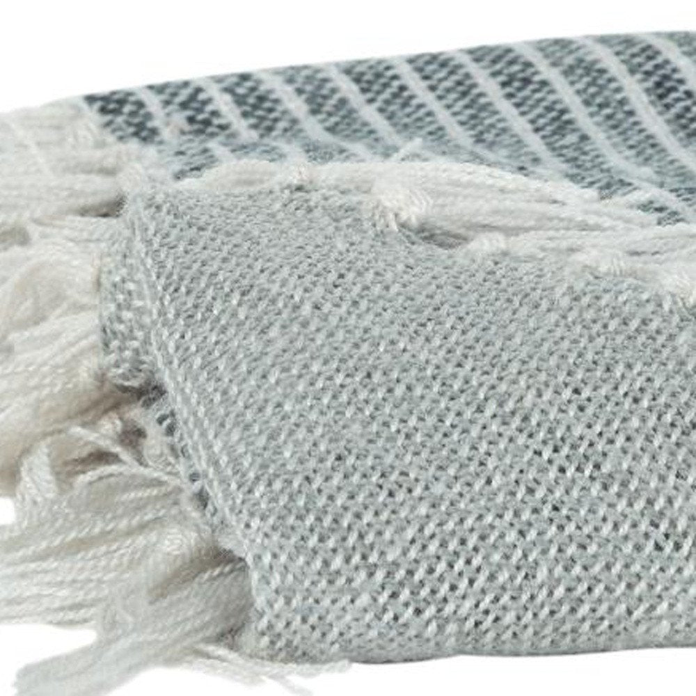 Gray and White Woven Recycled PET Polyester Throw Blanket with Tassels HomeRoots