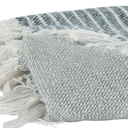 Gray and White Woven Recycled PET Polyester Throw Blanket with Tassels HomeRoots