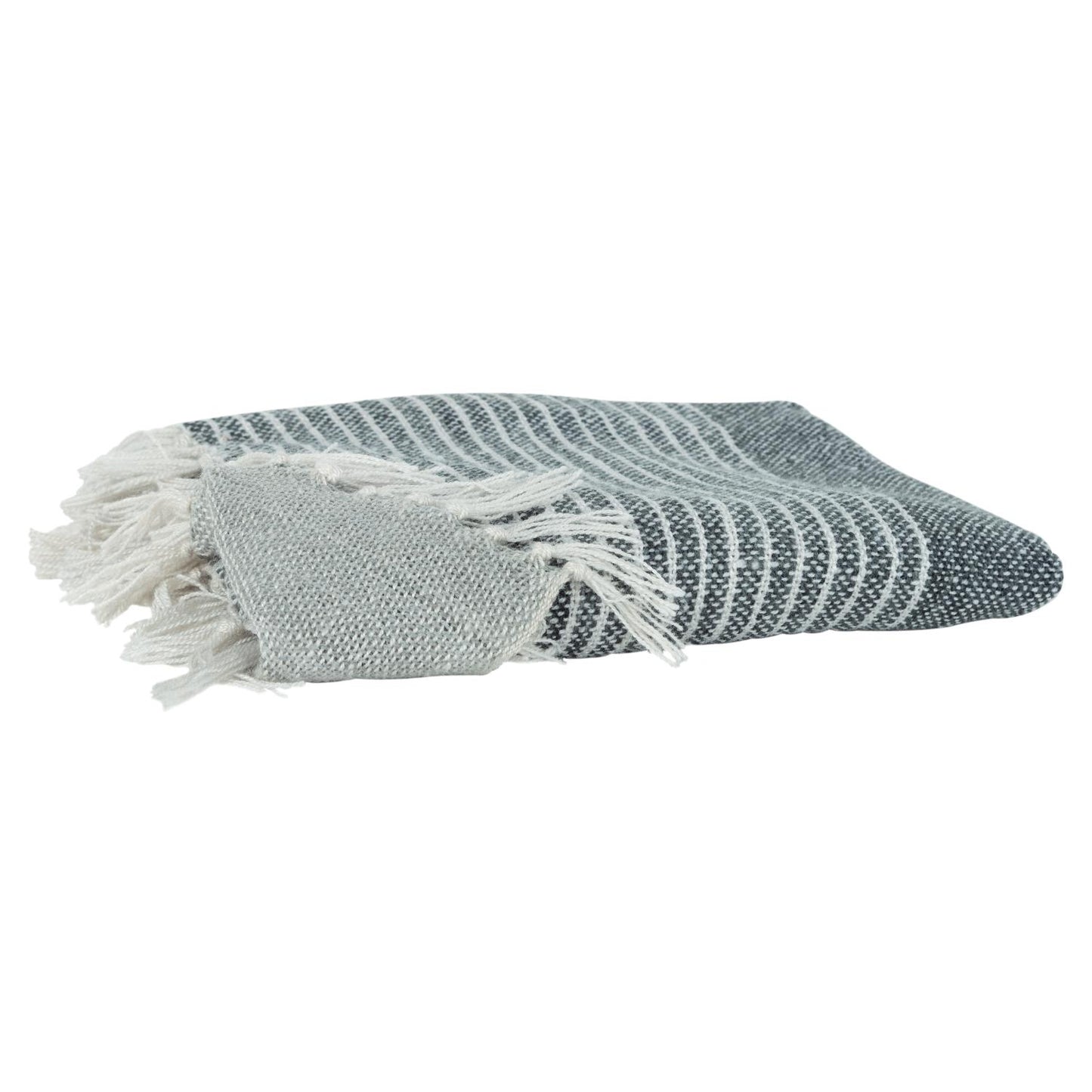 Gray and White Woven Recycled PET Polyester Throw Blanket with Tassels