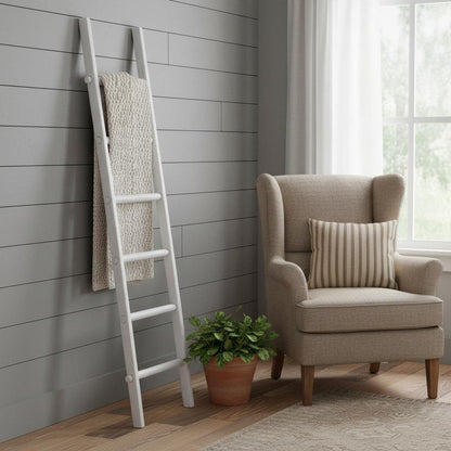 76" White Distressed Solid Wood Four Step Ladder Shelf HomeRoots