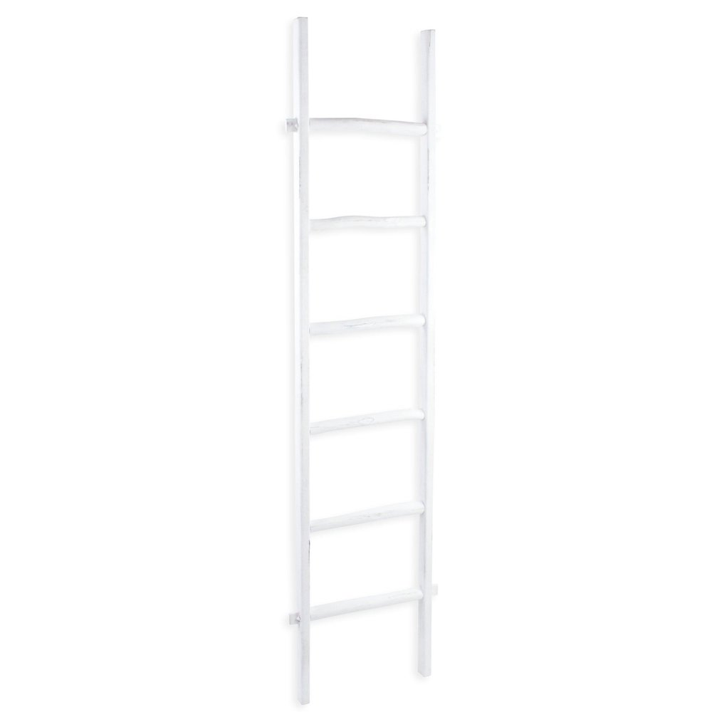 76" White Distressed Solid Wood Four Step Ladder Shelf — view 3