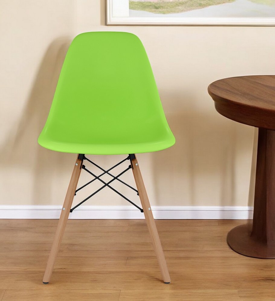 Green And Natural Heavy Duty Plastic And Wood Dining Side Chair HomeRoots