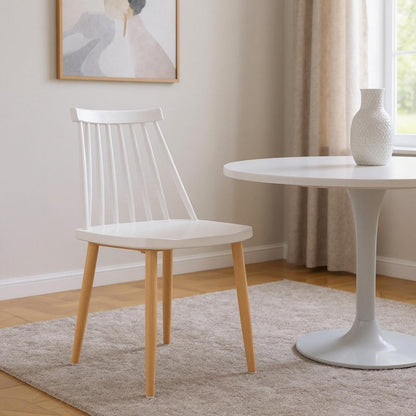 White And Natural Metal and Plastic Windsor Back Dining Side Chair HomeRoots