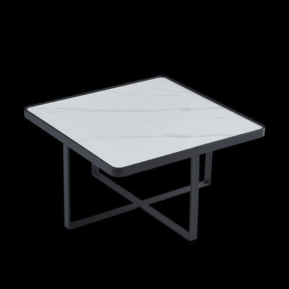 Minimalism Square coffee table，Black metal frame with sintered stone tabletop - FurniFindUSA