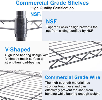 7 Tier Wire Shelving Unit 2450 LBS NSF Height Adjustable Metal Garage Storage Shelves with Wheels Black - FurniFindUSA