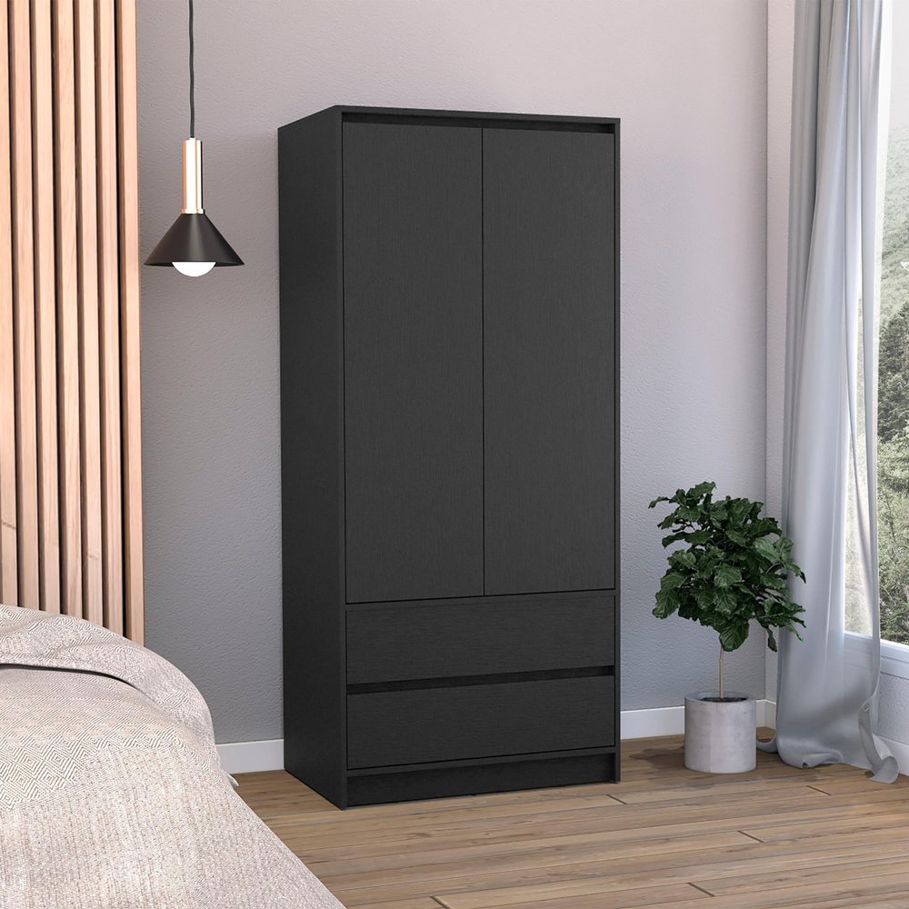 71" Black Wood Two Door Two Drawer Combo Dresser HomeRoots