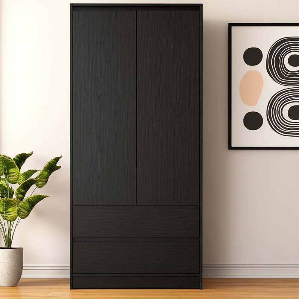 71" Black Wood Two Door Two Drawer Combo Dresser HomeRoots