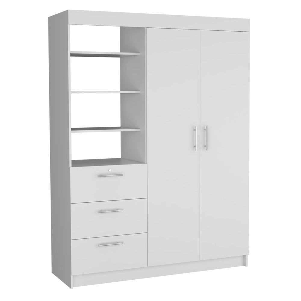 79" White Wood Two Door Three Drawer Combo Dresser — view 1