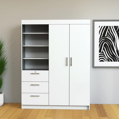 79" White Wood Two Door Three Drawer Combo Dresser HomeRoots