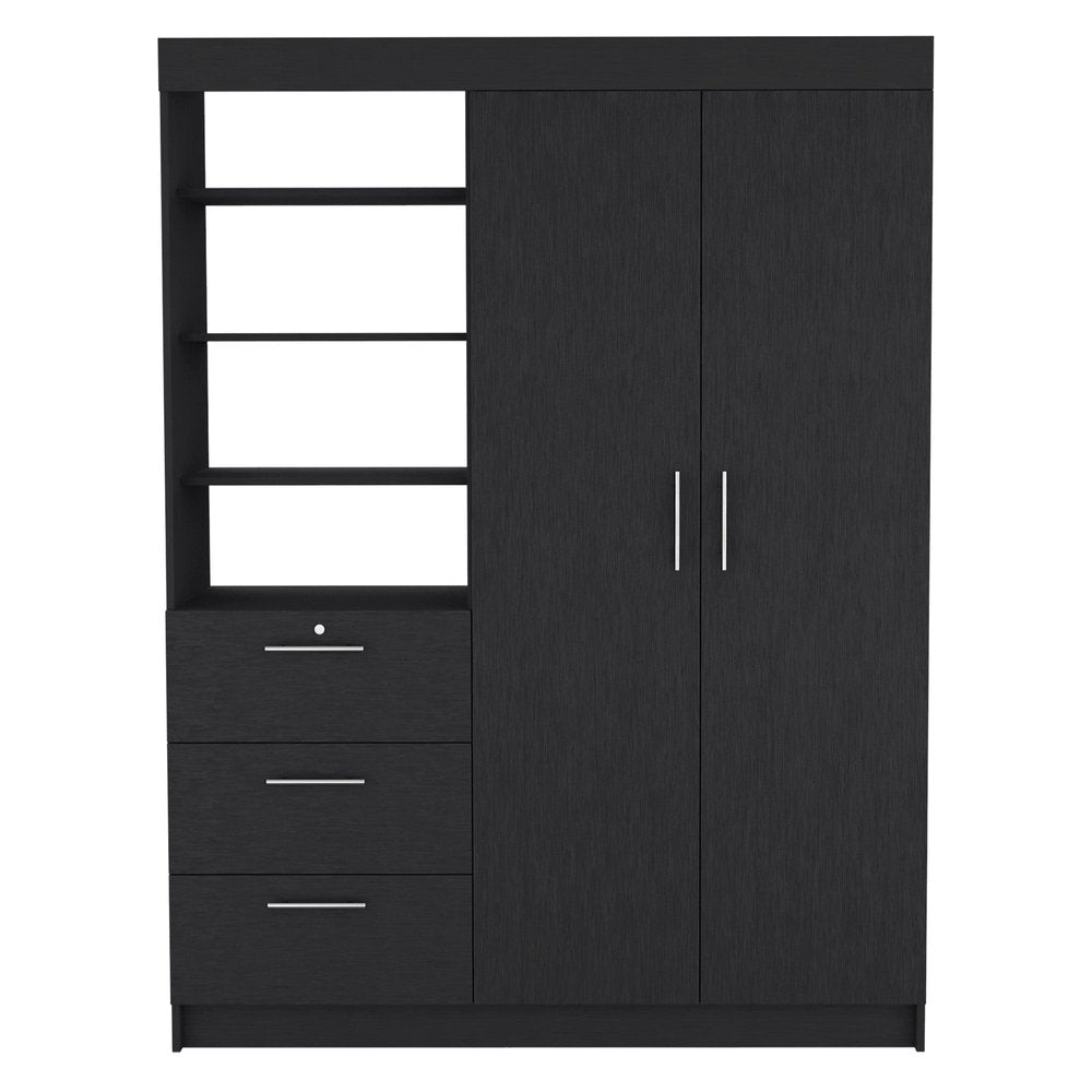 79" Black Wood Two Door Three Drawer Combo Dresser — view 1