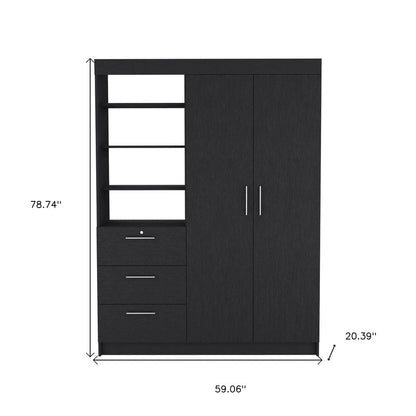 79" Black Wood Two Door Three Drawer Combo Dresser HomeRoots