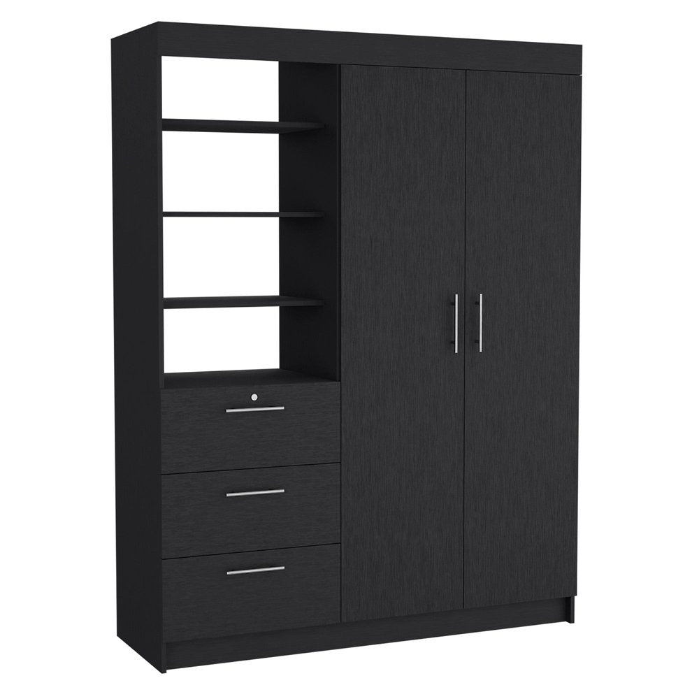 79" Black Wood Two Door Three Drawer Combo Dresser — view 2